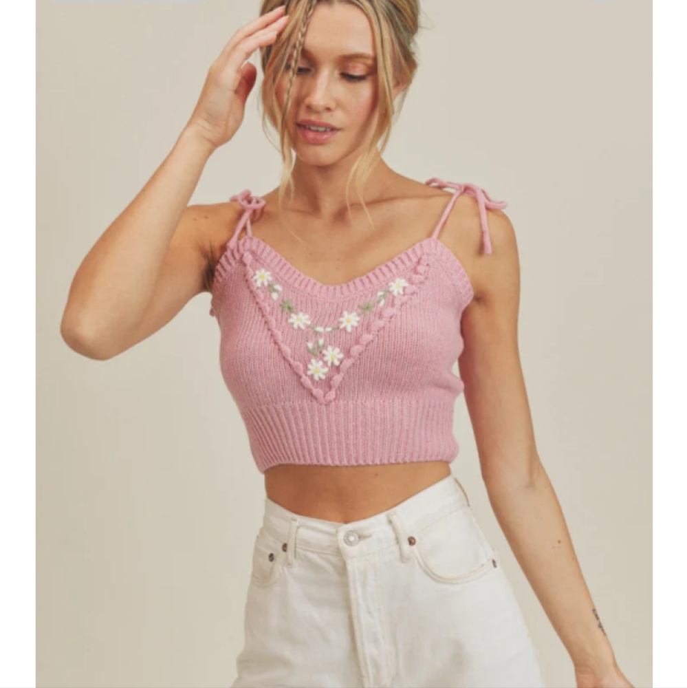Lush Pale Violet Pink Knit Crop Tank Top Oceanside Cami Womens Size S New Flaw